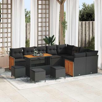 vidaXL Conjunto De Sof&aacute; De Jard&iacute;n 13 Pcs Negro 110 X 55 X 71 Cm Vidaxl
