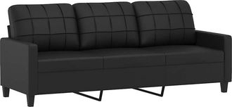 vidaXL Sof&aacute; De 3 Plazas De Cuero Sint&eacute;tico Negro 180 Cm Vidaxl