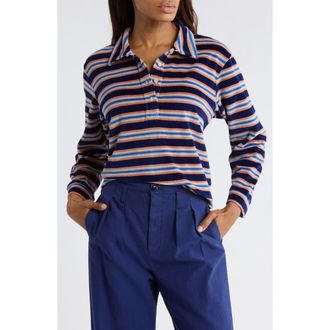The Great. The Velour Rugby Crop Sweatshirt in Scrimmage Stripe at Nordstrom Rack, Size 0 (Fits Like 0-2 Us)