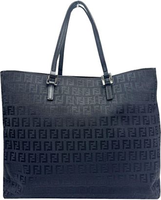 Fendi Black Canvas Leather Tote Bag (Pre-Owned)