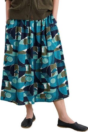 Seasalt Cornwall Mevagissey Organic Cotton Midi Skirt in Penwith Abstract Emulsion at Nordstrom, Size 10 Us