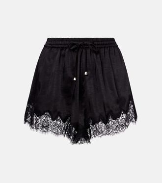 Self Portrait Lace-trimmed satin shorts
