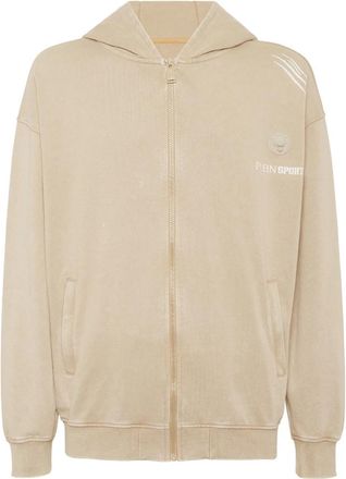 Plein Sport Hoodie Sweatjacket Cold Dye - Heren - Sportshirts - Beige - 4XL - Katoen - Fitness