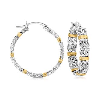 Ross-Simons Byzantine Station Hoop Earrings in Sterling Silver With 14kt Yellow Gold