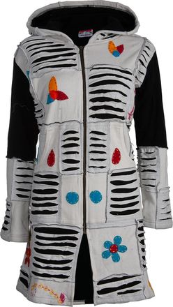 Deproc Strickmantel DEPROC ACTIVE Patchwork Mantel Multicolor FLOWER POWER LIGHT GRAY mit Kapuze, Damen, Gr. 4XL(58), grau (hellgrau), 100% Baumwolle, M&auml;ntel