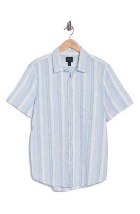 14th & Union Short Sleeve Woven Slub Shirt in Blue Tide Stripe at Nordstrom Rack, Size Xx-Large