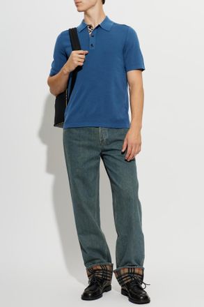 Burberry Wool Polo Marcus, Mens, Blue