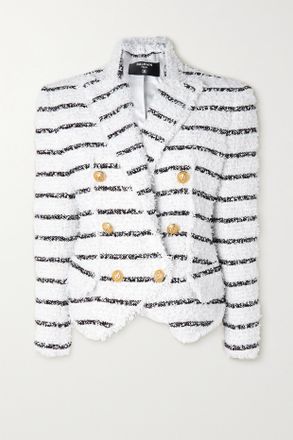Balmain Blazer Doppiopetto In Boucl&eacute; A Righe - Bianco