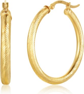 MAX + STONE Solid 14K Yellow Gold Diamond Cut Hoop Earrings with Click Tops 25mm to 37mm
