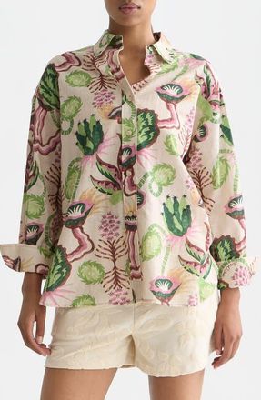 Scotch & Soda Print Linen & Cotton Button-Up Shirt in Desert Floral Canyon Clay at Nordstrom, Size 12 Us