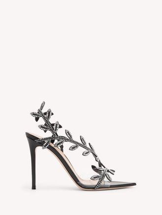 Gianvito Rossi Crystal Flavia Sandal in Black Leather at Nordstrom, Size 37.5