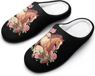 Generic Running Horse Rose Womens Slippers Warm House Slippers Indoor House Shoes with Anti-Skid Rubber Sole