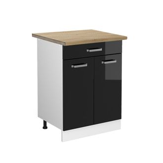 Vicco Mueble Bajo De Cocina R-line, Negro Brillo Intenso, 60 Cm Con Caj&oacute;n, Et Roble
