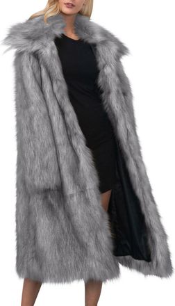 Generic Faux Fur Coat for Women Uk Fluffy Trench Coats Long Winter Warm Overcoat Turn Down Collar Thick Ladies Elegant Open Front Cardigan Long Sleeve Windpro