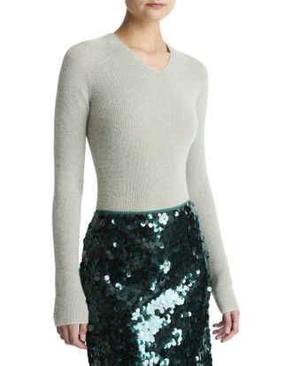 Vince Metallic High V-Neck Alpaca & Wool-Blend Sweater