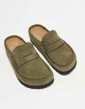 Birkenstock Naples - Mocassini unisex a pianta stretta avvolgenti color timo-Verde