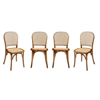 Sweeek Sillas de madera y rat&aacute;n vintage, set de 4, nogal