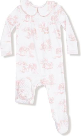 Angel Dear Farm Toile Print Peter Pan Collar Footie in White/Pink at Nordstrom, Size Newborn
