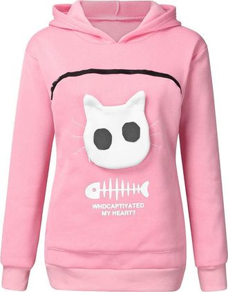 Generic Pet Pouch Hoodie Womens Pet Carrier Hooded Sweatshirt Big Kangaroo Pocket Pullover Ladies Fashion Basic Comfortable Loose Baggy Plus Size Long Sleeve 