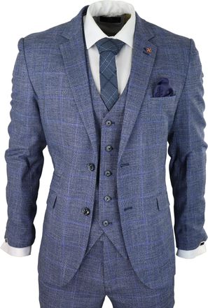 House of Cavani Phantom 3 Piece Suit Blue Check Classic Vintage