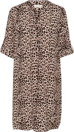 Cream Luipaardprint Jurk met V-Hals - Dames - Korte kleedjes - Bruin - S - Kleedjes