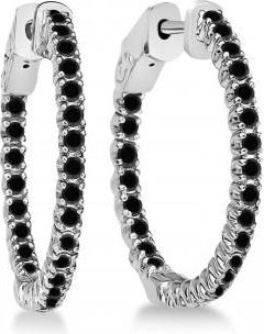 Allurez Prong-Set Black Diamond Hoop Earrings in 14k White Gold (1.00ct)