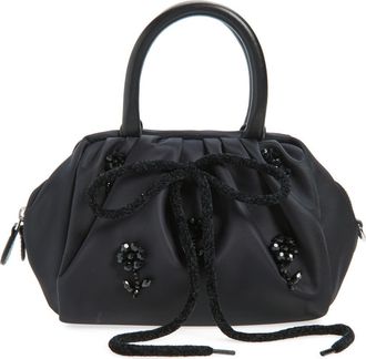 Simone Rocha Mini Embellished Pleated Top Handle Bag in Black/Black/Jet at Nordstrom