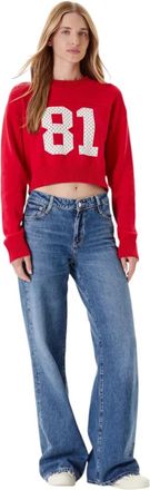 Guess Round-neck Knitwear, female, Red, Size: L Cropped 81 Sweater Top