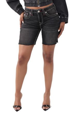 True Religion Miya Mid Rise Bermuda Big T Flap Shorts in Thunder Bloom at Nordstrom, Size 26