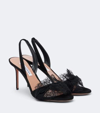 Aquazzura Lover lace-trimmed suede slingback sandals