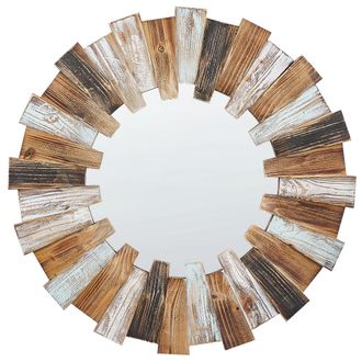 Beliani Beliani - Espejo De Pared De Vidrio Madera Clara Blanco Negro 62 Cm Mdf A Mano Ecatepec