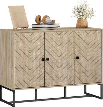 HOMCOM Homcom Aparador De 3 Puertas Con Dise&ntilde;o Chevron, Aparador De Sal&oacute;n Con Estantes Ajustables, Patas De Acero, 108x40x80 Cm, Roble