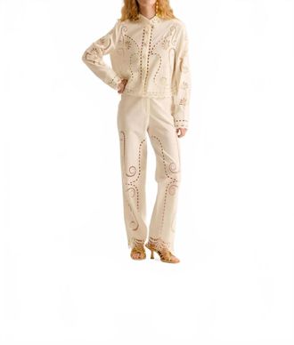 Carolina K Olivia Embroidery Straight Pants In Off White
