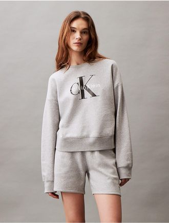 Calvin Klein Womens Monologo Fleece Relaxed Crewneck Sweatshirt - Grey - XS