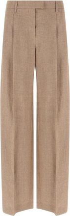Brunello Cucinelli Losvallende Geplooide Broek - Dames - Wijde Broeken - Roze - M - Linnen - Broeken