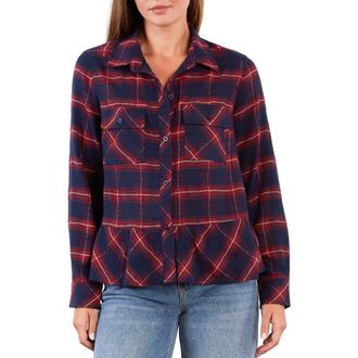 BILLY T Ryan Plaid Ruffle Peplum Button-Up Shirt in Flag Plaid at Nordstrom, Size X-Large