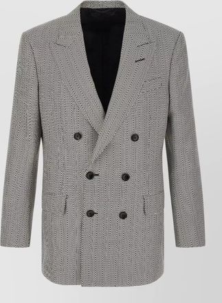 Tom Ford herringbone blazer structured shoulders button detailing