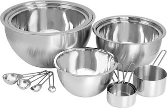 MegaChef 14 Piece Stainless Steel Measuring Cup and Spoon Set with Mixing Bowls in Silver at Nordstrom