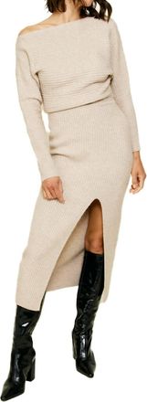 Line & Dot Alta Off The Shoulder Sweater Midi Dress In Creme