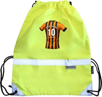 Unigift Personalised Gift - Kingston upon Hull Fan Hi-Vis Drawstring Gym Bag (Amber and Black Football Jersey Design) Custom Name - East Yorkshire HU3 Club