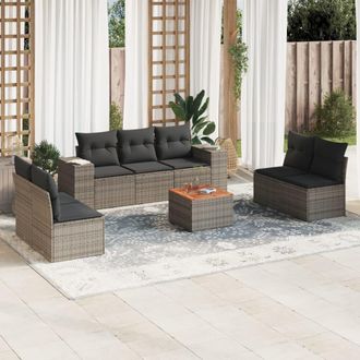 vidaXL Vidaxl - Set De Sof&aacute;s De Jard&iacute;n 8 Pzas Y Cojines Rat&aacute;n Sint&eacute;tico Gris