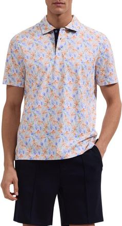 Bugatchi Hendrix Floral Pima Cotton Polo in Peach at Nordstrom, Size Xxx-Large