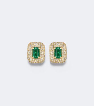 Suzanne Kalan Halo Portrait 18kt gold earrings with diamonds and emeralds