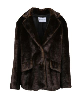 Stand Studio Brown Button Front Faux Fur Coat