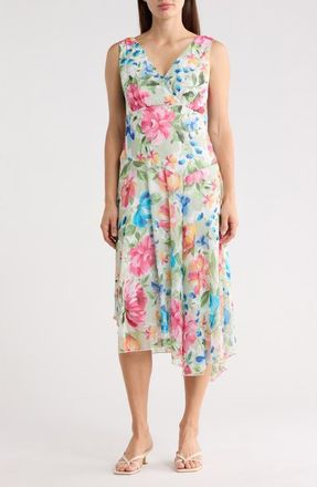 Connected Yoryu Asymmetric Midi Dress in Sage at Nordstrom Rack, Size 10