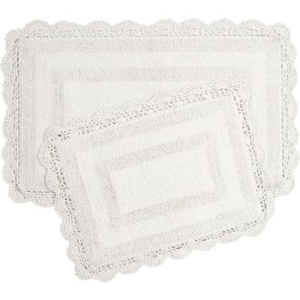 Laura Ashley Reversible Crochet Cotton 2-Piece Bath Mat Set in White at Nordstrom Rack