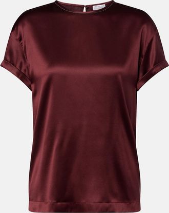 Brunello Cucinelli Monili silk-blend satin T-shirt