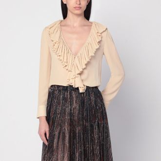 Saint Laurent Blusa a balze beige in seta