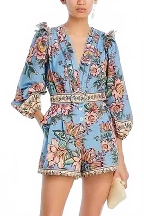 Farm Rio Wonderful Bouquet Romper In Blue