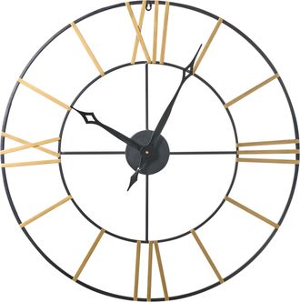Beliani Reloj De Pared Metal Negro Dorado &Oslash; 80 Cm N&uacute;meros Romanos Moderno Sala De Estar Valsot